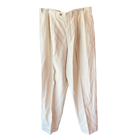 Perry Ellis Linen Blend Dress Pants Pleated Front Cuffed Hem 36x32 - Picture 1 of 7